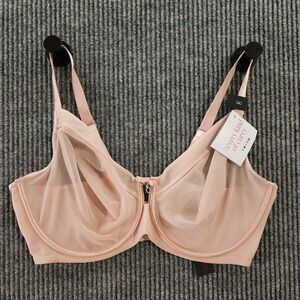 Curvy Couture Bra Womens 34G Pink Sheer Mesh Unlined Underwire Balconette 1311
